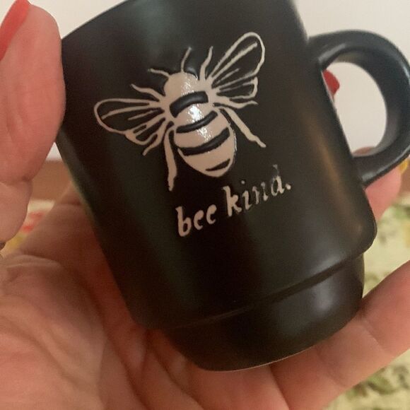 Tower of Ceramic Espresso Cups Set of 4 Bee Kind Bee Good - Picture 4 of 11